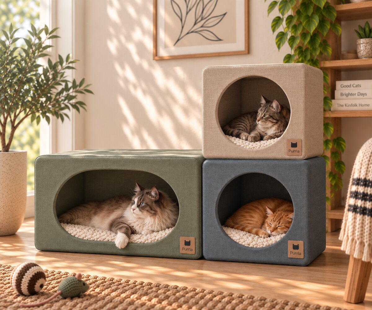 Two sage Purrla Pods side by side, each with a cat inside
